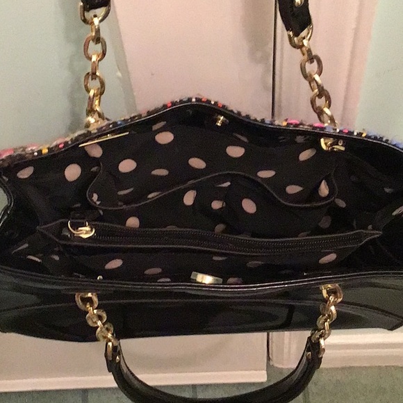 ANNE KLEIN VINTAGE BAG BLACK PATENT LEATHER /WEAVE - Picture 4 of 7